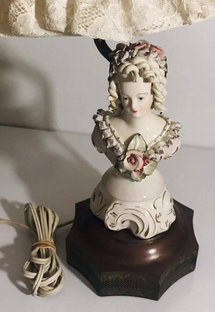 ANTIQUE VICTORIAN FEMALE PORCELAIN Lady Head Bust Boudoir Figural Table Lamp
