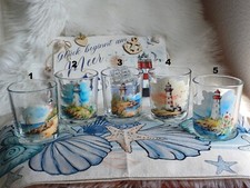 großes Windlicht Glas Leuchtturm verschiedene Sprüche z.B. Ahoi Maritime Deko