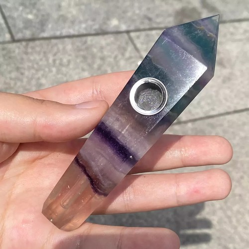 1pc Natural Color Fluorite Smoking Pipe Quartz Crystal Point Obelisk Wand Reiki - Picture 4 of 11