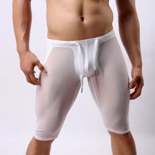 Mesh Men Knee-length Casual Shorts Bodybuilding Tights Sexy Transparent Pants