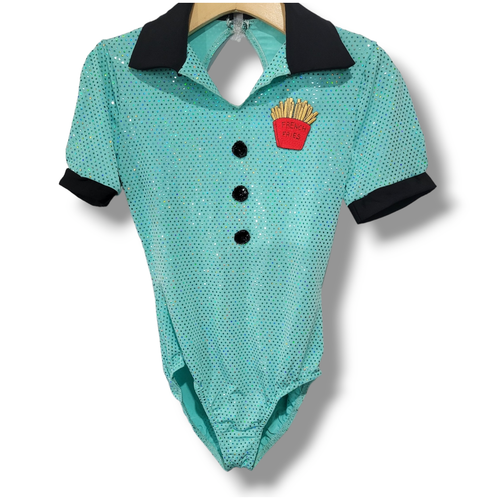 A wish come true girls blue retro style sparkle French fries Bodysuit - large - Picture 5 of 8