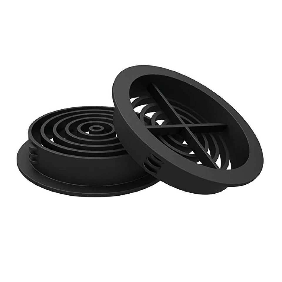 MANTHORPE 50 x Black Plastic 70mm Round Soffit Air Vents / Push in Roof Discs