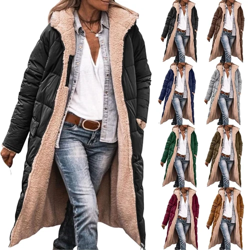 Damen Winter Lange Mäntel Trendy Jacke Sherpa Fleece Gefüttert Daunenmantel - Bild 8 von 97