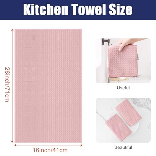 Premium Microfiber Waffle Weave Kitchen Towels, 16 x Pink 16" x 28" - 4 Pack - Picture 2 of 6