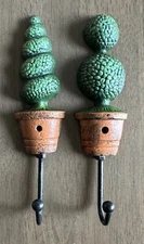 2 Topiary Cast Iron Wall Hooks 7.5 inch long