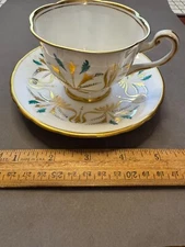 ROYAL CHELSEA TEA CUP SAUCER ENGLISH BONE CHINA  GREEN GOLD    VINTAGE