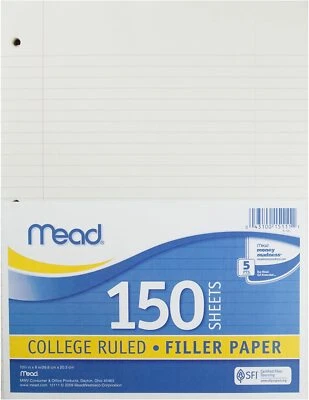 Mead Loose Leaf Paper College Ruled 200 Sheets 10-1/2" x 8" Lined Filler - Image 1 of 2