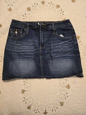 Baileys Point Women's Denim Jean Skirt Blue, Button & Zipper Front, Back Pockets