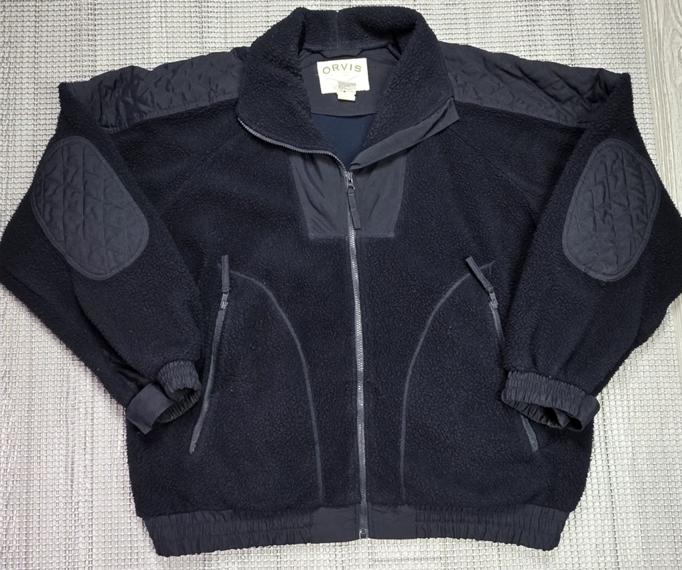 Orvis Hombres Azul XL Sherpa Vellón Cremallera Completa Chaqueta Militar Codo Parches para el Hombro Foto 2 de 4