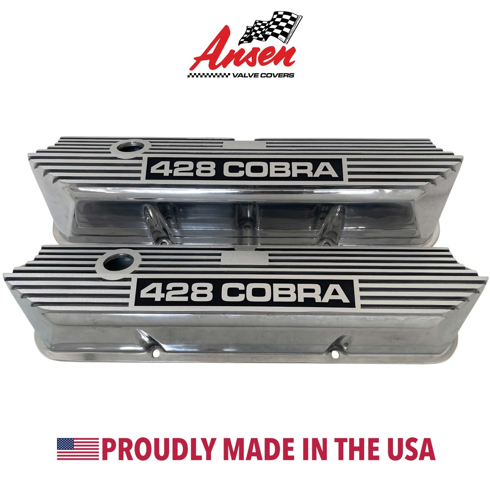 Ford FE 428 COBRA Tall Polished Valve Covers -Long Plate - Ansen USA