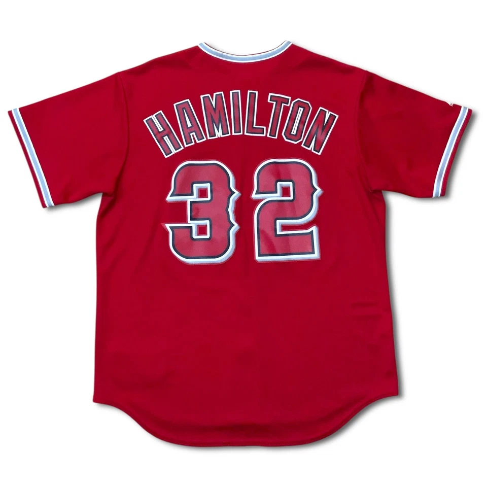 Majestic Los Angeles Angels Jersey Men's XL Red White Josh Hamilton #32 Home - Image 4 of 4