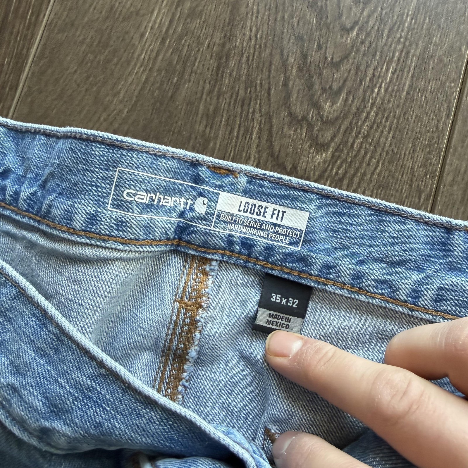 Vintage Carhartt Carpenter Jeans Baggy  35x32 Blue Medium Wash Denim Workwear thumbnail 5