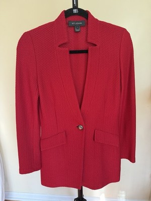 St John Knit Red Single Button Jacket Sz 0 NWOT Classic Old Money Hidden Luxury