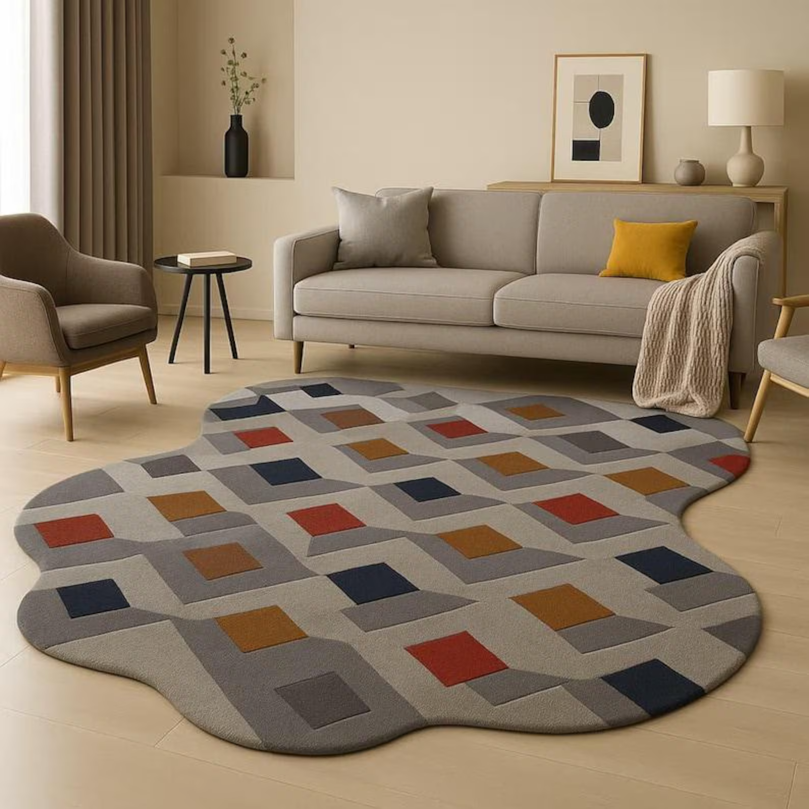 Handmade Color Multicolor Hand Tufted 100% Wool Rug Luxury Design Carpet Rug