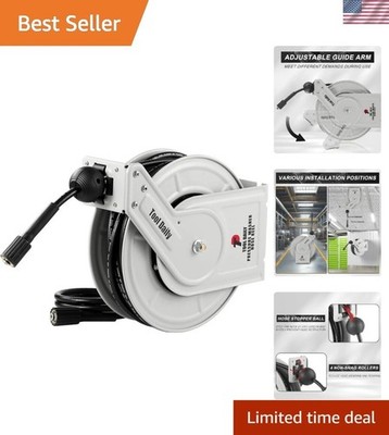 Compact Retractable Pressure Washer Hose Reel 60FT, Heavy-Duty 3600 PSI Design