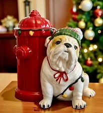Blue Sky Clayworks Christmas PENNY BULLDOG & Fire Hydrant NEW Auth Retailer