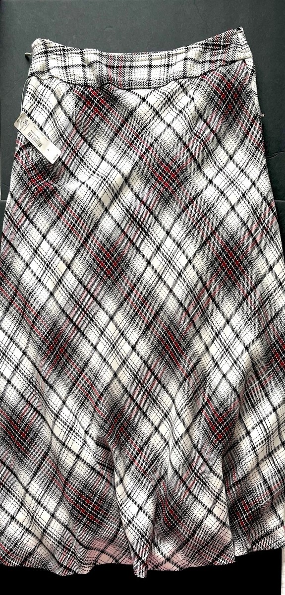 Long Plaid Skirt A-Line Flares Size Soft Warm Woven Plaid Lined Blk Wht  Red