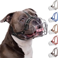 BRONZEDOG Pitbull Dog Muzzle Breathable Metal Basket one size, Leather, Black