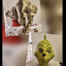 Cindy Lou Who Wig & Grinch Rubber Mask Christmas Halloween Adult Couple Costume