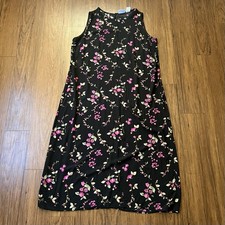 Vintage Y2K 90s Tank Dress 22W Black Multicolor Floral Rayon Long Maxi Cottage