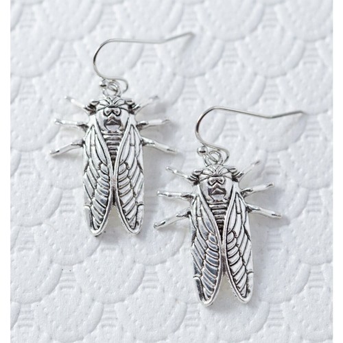 Cicada Earrings Silver Tone Bug Jewelry Insect Dangle Goth Nature Gift