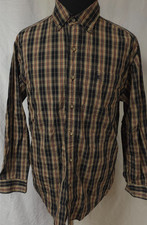 Carhartt Mens Large Black Tan Plaid Button Down Long Sleeve Logo Work Shirt S218