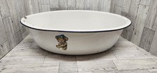 Lg Enamel Ware Tub Basin Oval Wash Bowl 20 1/2  White Blue Baby Bath Farmhouse