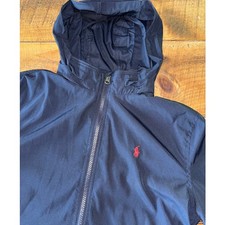 Boys Polo Ralph Lauren Navy Blue Fleece Lined Full Zip Jacket Hooded Youth L