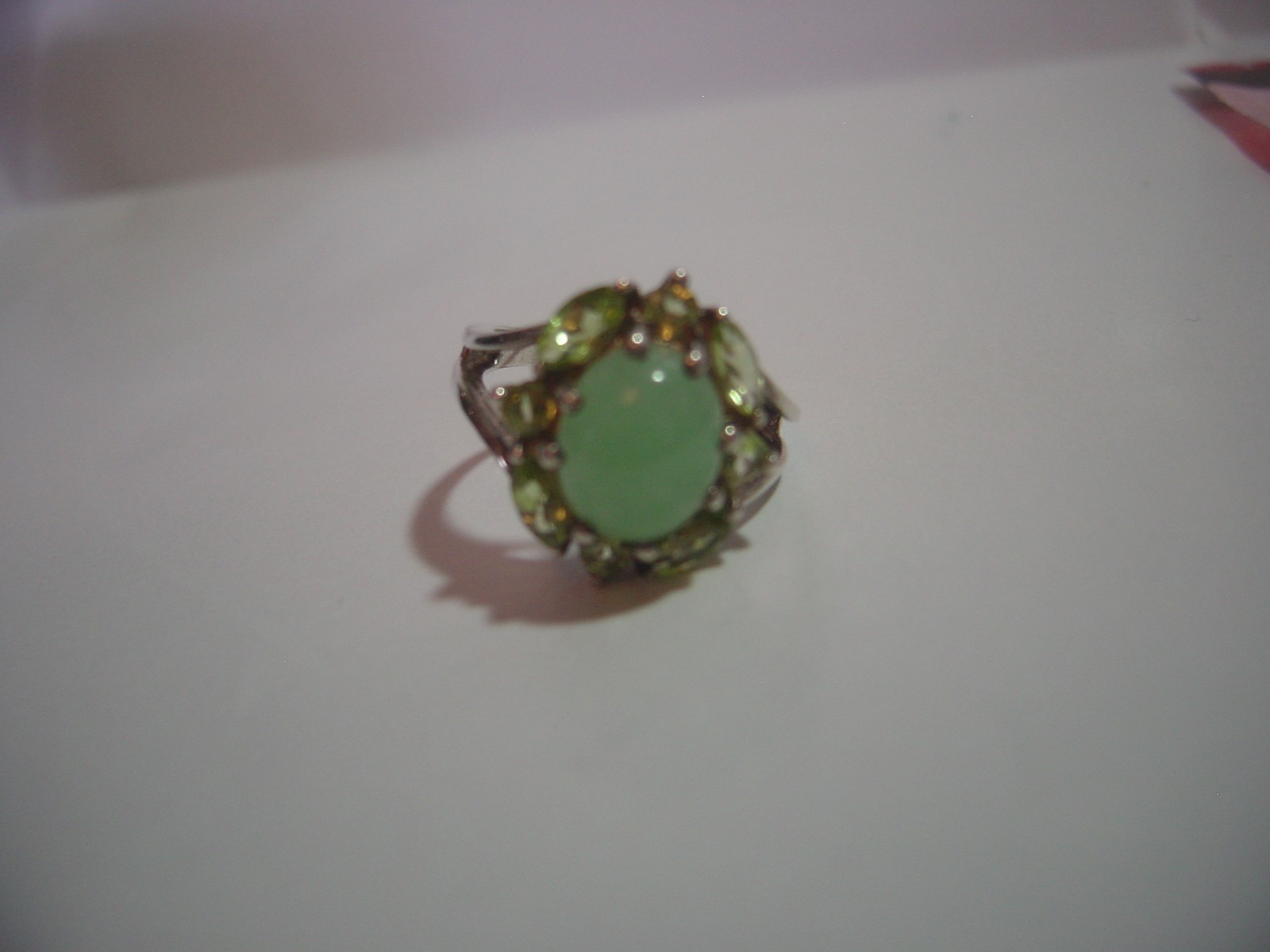 wonderful Solid Silver Ring-superb green jade & h… - image 5
