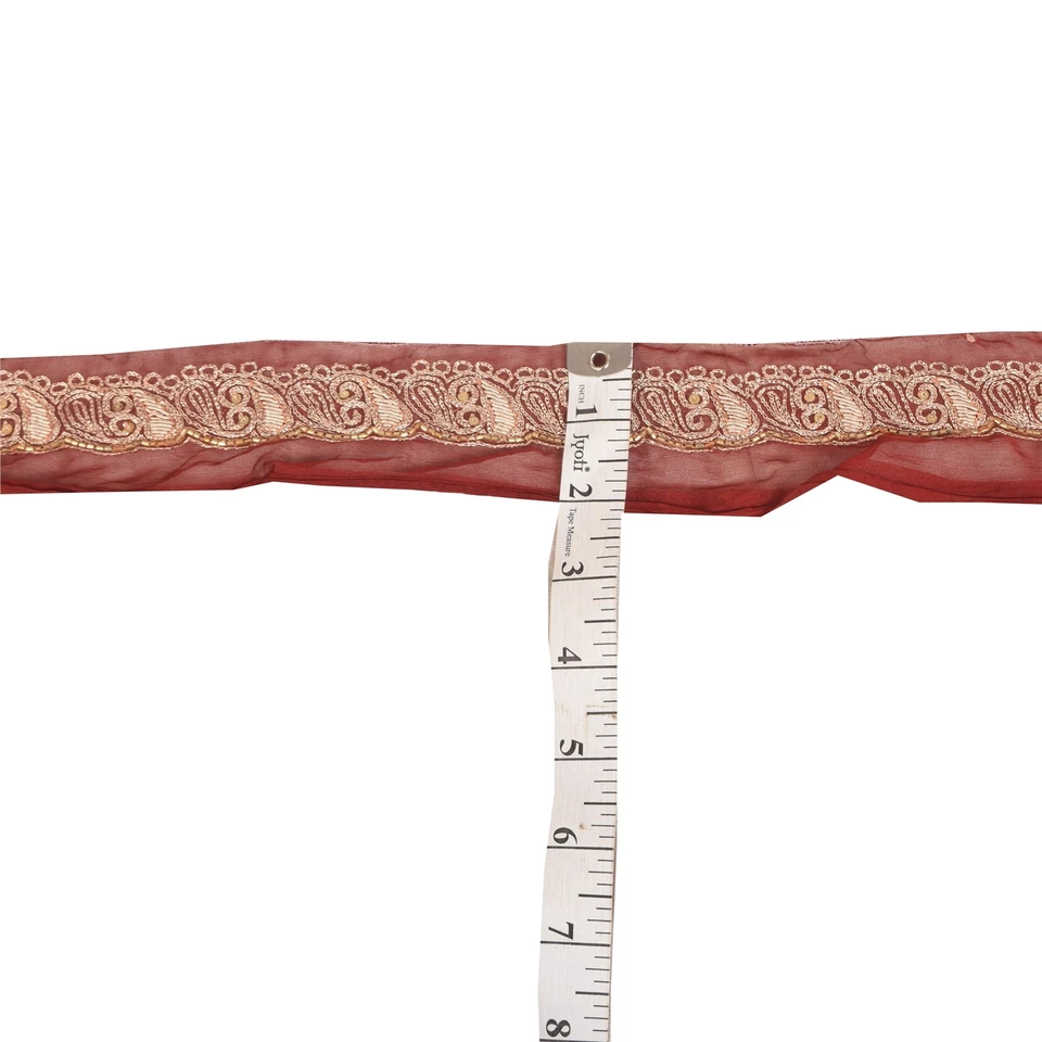 Sanskriti Vintage Sari Border Hand Beaded 1 Yd Trims Decor 1.5'W Ribbron Maroon - Image 3 of 4