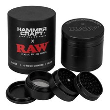 RAW x Hammercraft Black 2.5 Inch Large Aluminium 4 Piece Grinder Herb 6 x 4.8cm