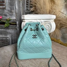 AUTH Chanel 20C Gabrielle Backpack Small Tiffany Blue Crinkled Calfskin Backpack