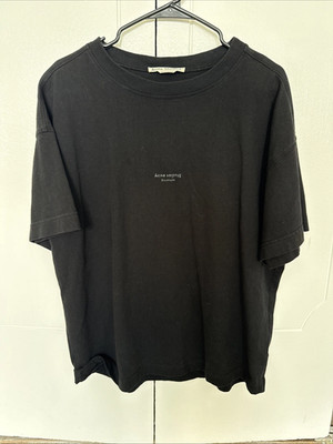 Acne Studios Black Relaxed Fit Stamped Logo Short Sleeve T-Shirt Size M