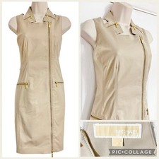 MICHAEL KORS Safari Dress Size UK8 US4 Beige Gold Zip Utility Shirt Cotton Shift