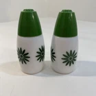 Vintage Westinghouse GEMCO Milk Glass Salt & Pepper Shakers Floral Green Daisy
