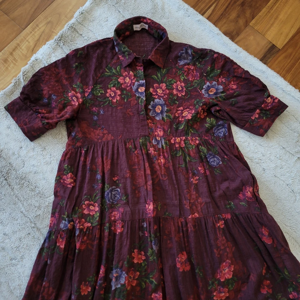 Natural Life 尺寸 M Rebecca 分层迷笛连衣裙紫藤蓝色紫色粉红色花卉 — 第 3/4 张图片