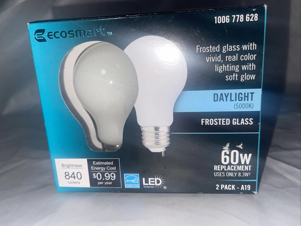Eco-Smart LED A19 Daylight, 60W 2-Pack Replacement Frosted Glass - Image 2 of 4