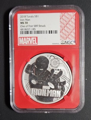 2018 Tuvalu Marvel Iron Man 1 oz Silver Coin NGC MS70 One Of The First Struck