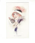 Postcard Art.Sign  Animals  Glamor Woman & Dressed French Bulldog Usabal TC 1001