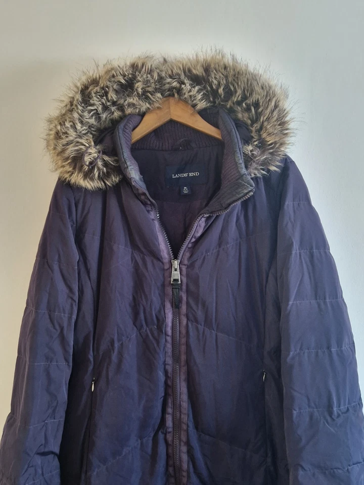 LANDS' END Purple Down/Feather Long Sleeping Bag Coat Size M - Image 3 of 4