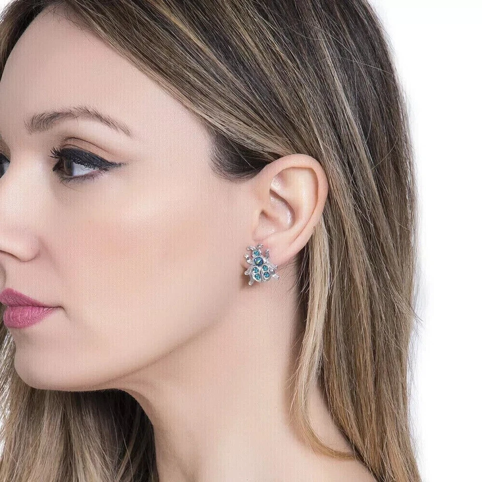 Orecchini Boccadamo in Bronzo a Forma di Scarabeo con Cristalli XOR415 - Immagine 2 di 3