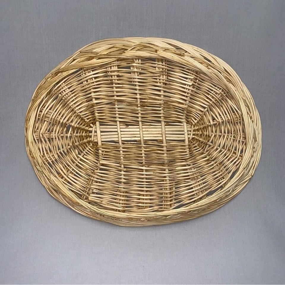 Vintage Boho Ratan Wicker Oval Tan Plate Holder Bohemian Art Wall