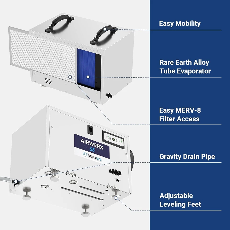 Deshumidificador BaseAire AirWerx 55 113 pintas sótano/espacio de arrastre con manguera 5 años de garantía Foto 3 de 4