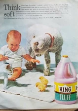 1964 King fluff laundry fabric softener baby diaper lamb chicks cat vintage ad