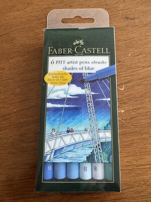 (2) Faber Castell Pitt Artist Pens SHADES OF BLUE Set of 6 Markers, NEW GERMANY