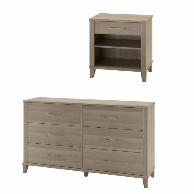 Brighton 2 Piece Modern Drawer Dresser And Nightstand Set In White And Walnut For Sale Online Ebay