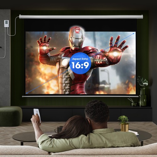 100 Inch Projector Screen 16:9 Home Motorized Portable HD 3D Cinema Controller - Picture 8 of 12