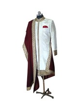 CREAM VELVET WEDDING SHERWANI FOR GROOM