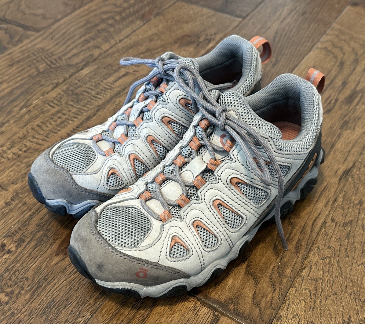 Oboz Sawtooth Leather Low Hiking Trail Shoes Gray Orange  display picture 1