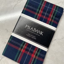 Jos A Bank Pre Folded Pocket Square Navy Plaid Cotton Handkerchief Hanky